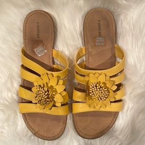 Yellow flat slip on sandals